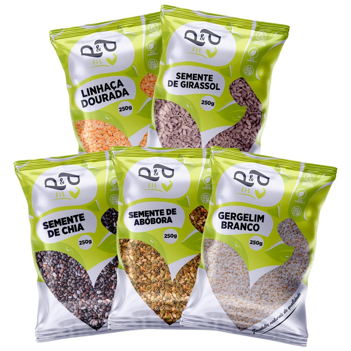 Combo Semente Chia Girassol Linhaça Abobora e Gergelim - P&P